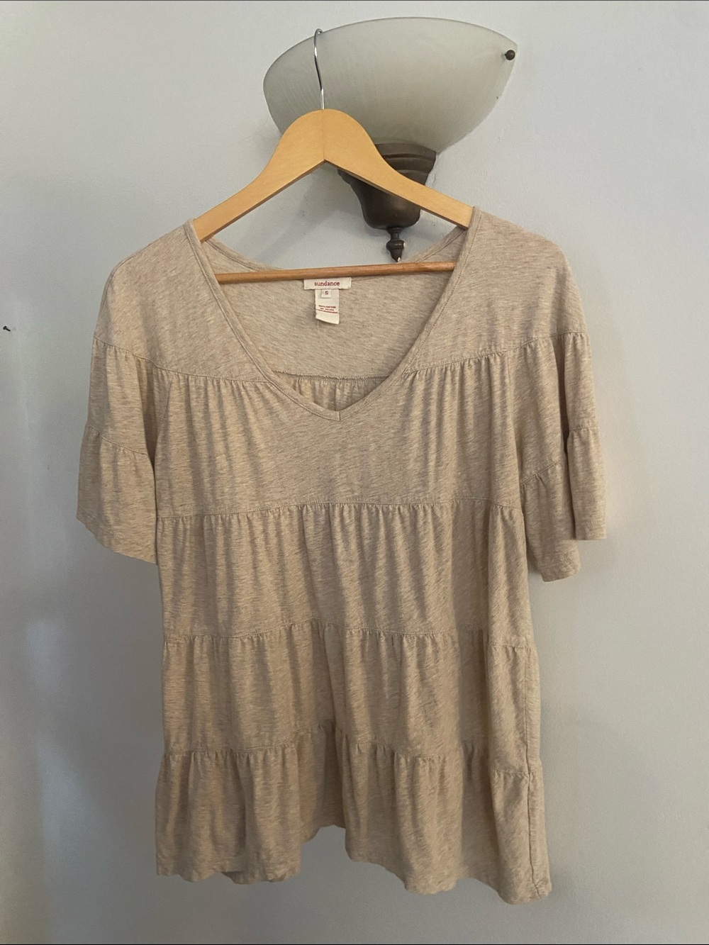 Sundance Oatmeal Tiered V-Neck Women's Top